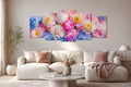 5-Piece Floral Bouquet Wall Art – Pink & Blue Peonies Wooden Sticky Tiles