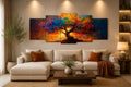 5-Piece Colorful Tree of Life Wall Art – Abstract Nature Wooden Sticky Tiles
