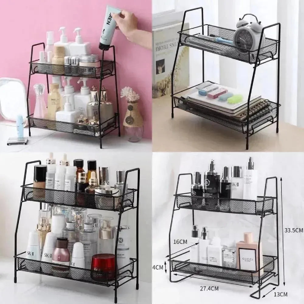 Black 2-Tier Desk Organizer for Home & Office Storage