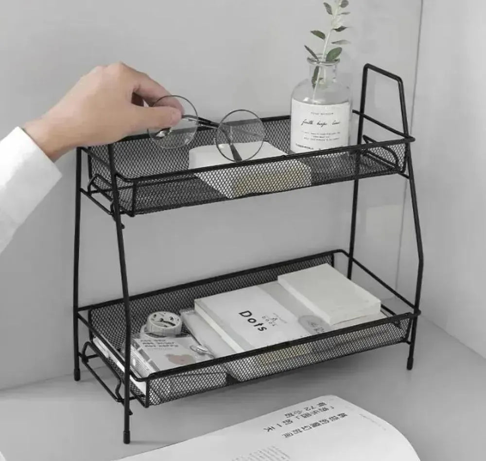 Black 2-Tier Desk Organizer for Home & Office Storage