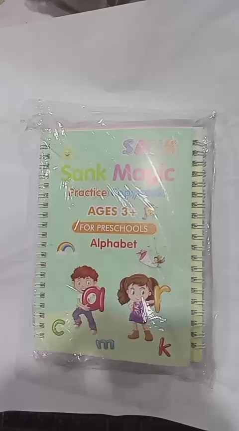 Sank Magic Practice Book Set 4 Books with Pen & 10 Refills Kids Handwriting Learning Kit
